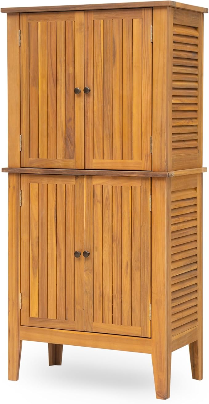 Christopher Knight Home Dessa Outdoor Cabinet, Acacia Wood Storage Cabinet, Garden Stool Shed with 4 Shelves, Tools Organizer with 2 Doors for Backyard Garden Balcony, 61.80" Tall Storage Shed, Teak