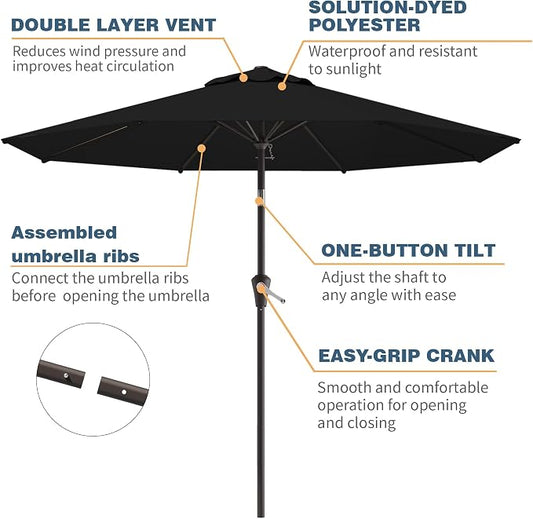 10FT Patio Umbrella, Outdoor Umbrella with Push Button Tilt and Crank, 8 Sturdy Ribs, UV Protection & Waterproof Market Umbrella for Pool, Backyard, Beach,Deck