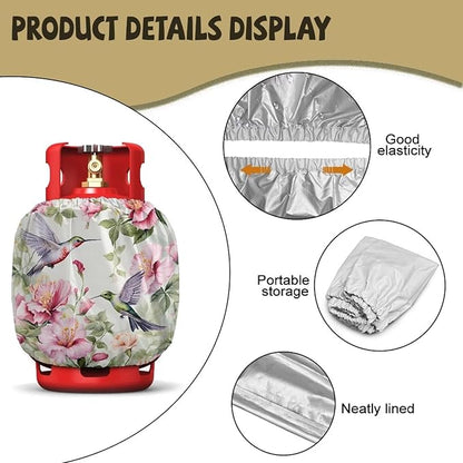 Dual Propane Tank Cover 20lb Gas Tank Cover Outdoor 600D Heavy Duty Waterproof Covers Fits Standard 20 lb Cylinder, 13.7'' x 16.5'' Hummingbird Floral