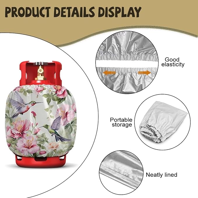 Propane Tank Cover 20lb Gas Tank Cover Outdoor 600D Heavy Duty Waterproof Covers Fits Standard 20 lb Cylinder, 13.7'' x 16.5'' Hummingbird Floral