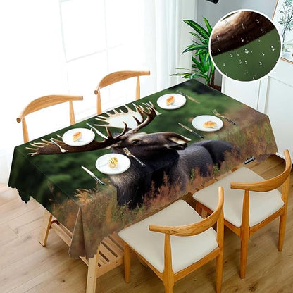 Swono Moose Tablecloth Wild Animal Moose Rest Grass Forest Decorative Table Cover Tabletop Table Cloth for Kitchen, Party Banquet and Holiday Tablecloth, 52x70 Inch(4-6 Seats)