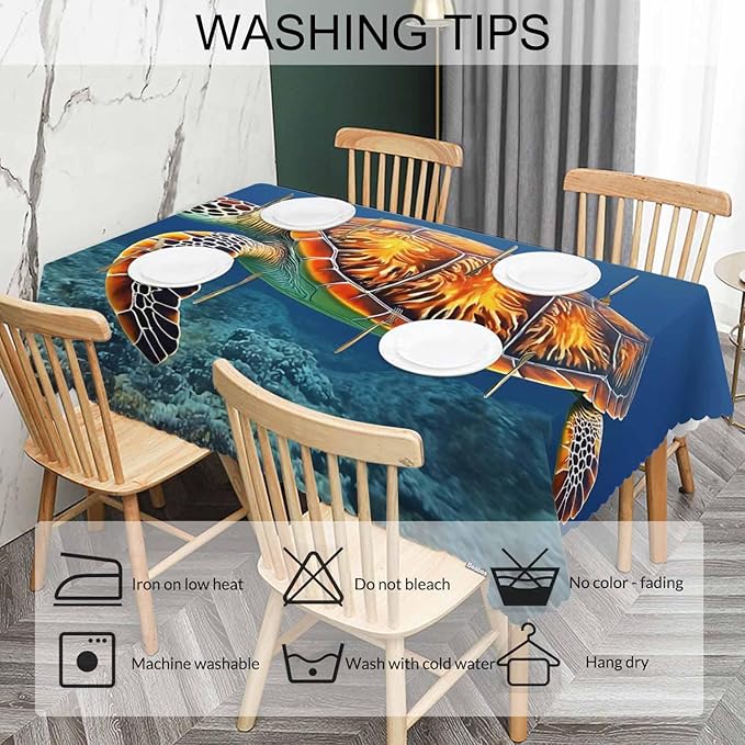 Sea Turtle Tablecloth for Rectangle Tables Ocean Marine Animal Sea Turtle Picnic Table Cover Indoor and Outdoor Table Cloth Camping Tablecloths for Dinner Kitchen 52"X70"
