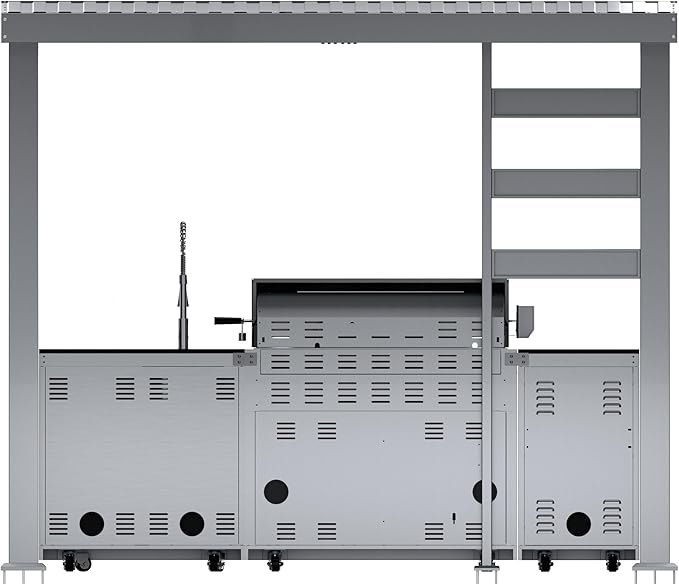 REDNGO 108-Inch 6-Burner 85000 BTU Stainless Steel Propane Gas Grill Outdoor Kitchen Island with Canopy,648Sq.In Cooking Area,Wine Cooler,Refrigerator,Rotisserie,for Backyard BBQ,Silver