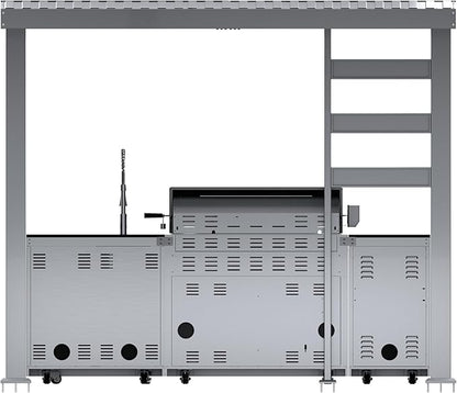 REDNGO 108-Inch 6-Burner 85000 BTU Stainless Steel Propane Gas Grill Outdoor Kitchen Island with Canopy,648Sq.In Cooking Area,Wine Cooler,Refrigerator,Rotisserie,for Backyard BBQ,Silver