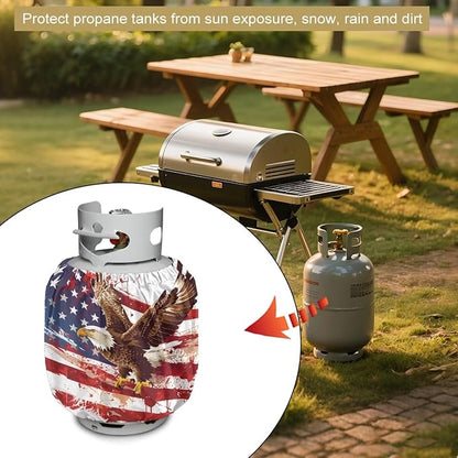 Dual Propane Tank Cover 20lb Gas Tank Cover Outdoor 600D Heavy Duty Waterproof Covers Fits Standard 20 lb Cylinder, 13.7'' x 16.5'' USA Flag Eagle