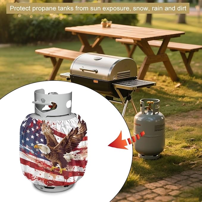 Propane Tank Cover 20lb Gas Tank Cover Outdoor 600D Waterproof Heavy Duty Covers Fits Standard 20 lb Cylinder, 13.7'' x 16.5'' USA Flag Eagle