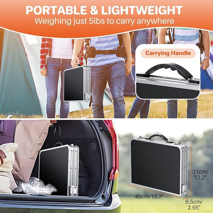 FUNYKICH 2ft Folding Camping Table 22.8''x15.7''x27.5'',3 Height Adjustable | Lightweight Aluminum Outdoor Small Tables with Carry Handle for Car Camping, Backpacking, Picnic, BBQ, Silver