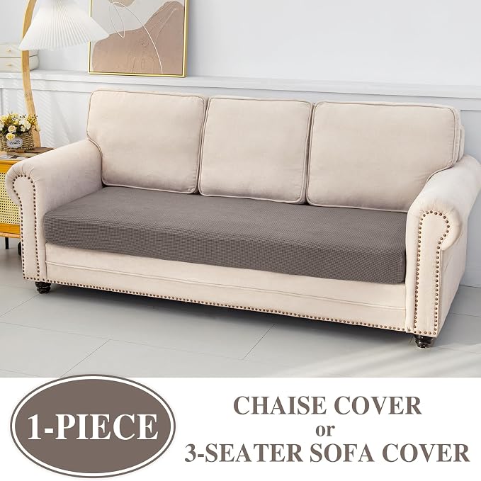 LA MEACK Couch Cushion Cover Chaise Lounge Cover Washable Separate Seat Chaise Couch Cover Stretch Sectional Sofa Slipcover(1 Piece for Chaise or Sofa 3-Seater, Taupe)