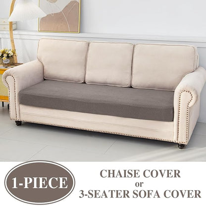 LA MEACK Couch Cushion Cover Chaise Lounge Cover Washable Separate Seat Chaise Couch Cover Stretch Sectional Sofa Slipcover(1 Piece for Chaise or Sofa 3-Seater, Taupe)