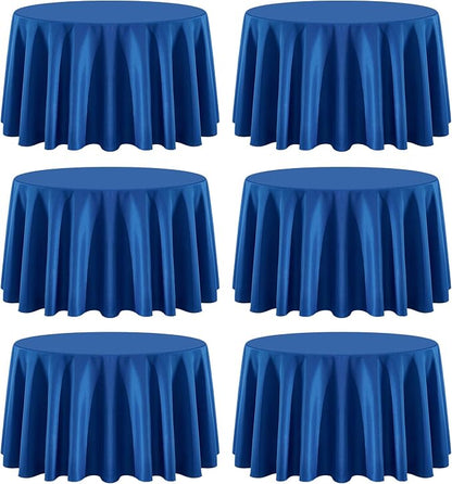 6 Pack Royal Blue Round Tablecloths 132 Inch for Dining Tables | Washable Decorative Linen Polyester Table Cover for Banquets Buffets Parties and Weddings