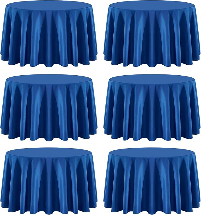 6 Pack Royal Blue Round Tablecloths 108 Inch for Dining Tables | Washable Decorative Linen Polyester Table Cover for Banquets Buffets Parties and Weddings