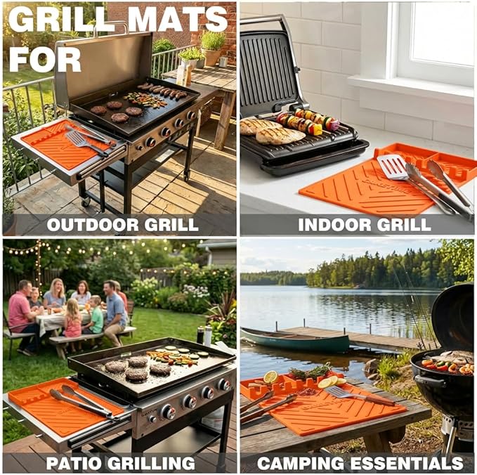 CAKETIME Silicone Grill Mats for Black Stone Griddle Accessories Baking Cooking Kitchen BBQ Durable Indoor Decor Oven Dish Drying Mats Rack Smoker Chef Gadgets Summer Vacation Funny Gifts for Men