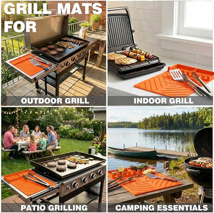 CAKETIME Silicone Grill Mats for Black Stone Griddle Accessories Baking Cooking Kitchen BBQ Durable Indoor Decor Oven Dish Drying Mats Rack Smoker Chef Gadgets Summer Vacation Funny Gifts for Men