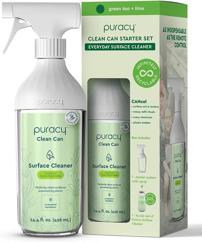 Puracy All Purpose Cleaner Clean Can- Plan t– Plant-Powered Multi-Surface Cleaner - Surface Cleaner Solution As Seen on TikTok (Green Tea + Lime, 14.4 fl oz, Starter Set)