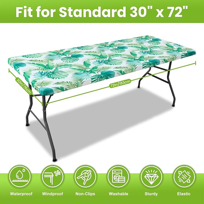 Smiry Spandex Fitted Tablecloth for 6 Foot Rectangle Tables, Washable Picnic Table Cover with Elastic, Stretch Reusable Table Cloth for Outdoor, Camping, Dining & Kitchen (Tropical, 30"x72")