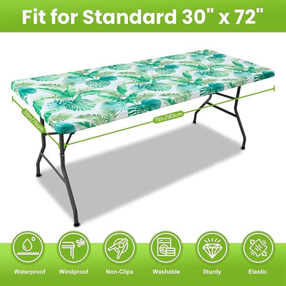 Smiry Spandex Fitted Tablecloth for 6 Foot Rectangle Tables, Washable Picnic Table Cover with Elastic, Stretch Reusable Table Cloth for Outdoor, Camping, Dining & Kitchen (Tropical, 30"x72")