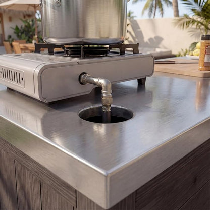 MOUMON Patio Grill Prep Table with Propane Tank Storage, Solid Cedar Patio Cabinet with Stainless Steel Top, Outdoor Cooking Station, Propane not Included, Dark Grey 51.2”W x 23.6”D x 27.6”H
