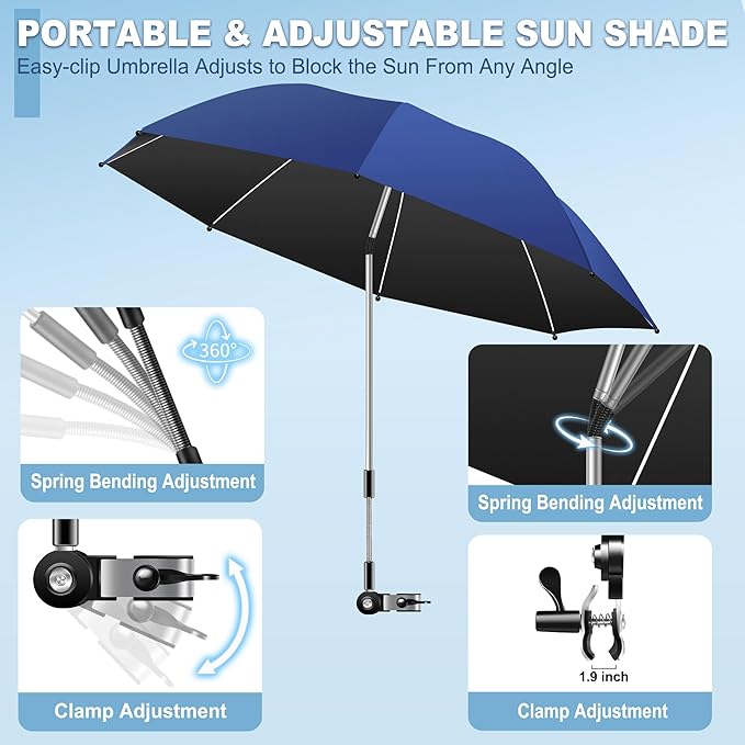 Luxfero 3-in-1 Beach Lounge Chair with Umbrella, Sun Tanning Chair with Face Hole&5-Position Recliner, Folding Lounge Chair Outdoor Lay Flat, Max 350lbs,Portable Tanning Chair with Pillow&Pocket-Blue