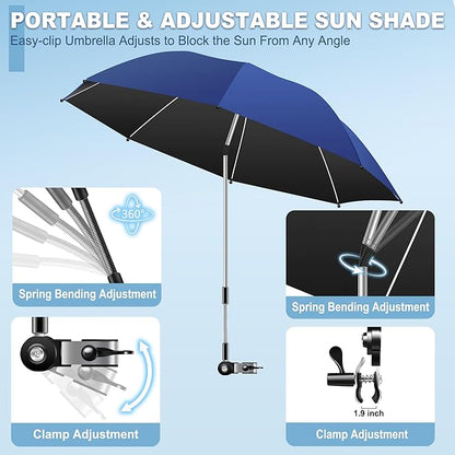 Luxfero 3-in-1 Beach Lounge Chair with Umbrella, Sun Tanning Chair with Face Hole&5-Position Recliner, Folding Lounge Chair Outdoor Lay Flat, Max 350lbs,Portable Tanning Chair with Pillow&Pocket-Blue