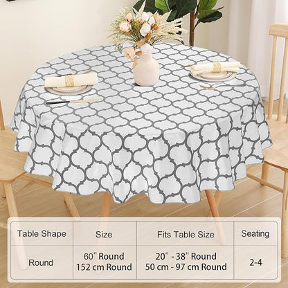 Smiry Round Plastic Table Cloth, Waterproof Vinyl Tablecloth with Flannel Backing for Round Tables, Wipeable Spillproof for Dining, Camping, Indoor and Outdoor (60" Round, White)