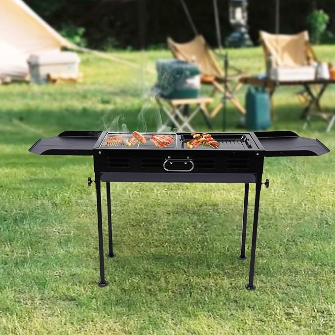 Portable Charcoal Grill, Folded Camping BBQ Grill for Parties of 2-15 People, Barbecue Grill with Adjustable Height for Outdoor Cooking Camping Hiking Picnics Garden Beach Party BBQ Tools
