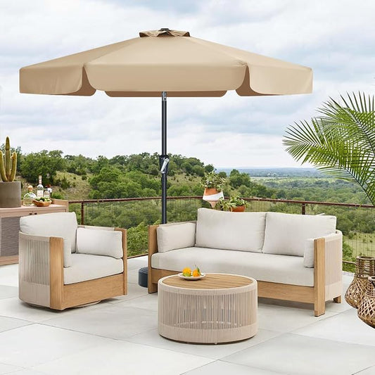 MASTERCANOPY 7.5ft Patio Umbrella with Valance, Crank & Tilt, Tan | 6 ribs, UV/fade-resist, waterproof, vent, for garden/deck/yard/pool