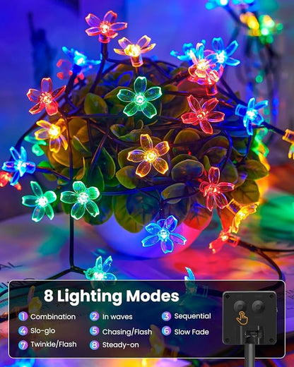 Brightown 60 LED Flower Solar String Lights Outdoor Waterproof, Fairy Lights for Garden Yard Fence Patio Christmas Tree Wedding Party Decor, Multicolor, 4 Pack