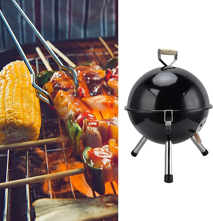 Tyenaza Charcoal Grill, Portable Spherical Grill with 3-Point Locking Lid for Heat Preservation, Dual Venting System