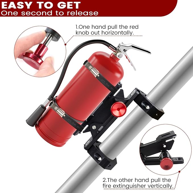 UTV Fire Extinguisher Mount Kit - Quick Release Fire Extinguisher Mounting Bracket Adjustable 1.75'' to 2'' Roll Bar Aluminum Alloy Heavy Duty for Polaris RZR Ranger Can-Am Maverick ATV