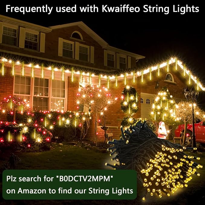 Warm White Icicle Lights Outdoor for Christmas New Year Party Yard Decor | 16-Tube, Equivalent to 2 Sets of 8-Tube, Waterproof Meteor Shower Lights for Xmas Thanksgiving New Year Wedding Outdoor Decor