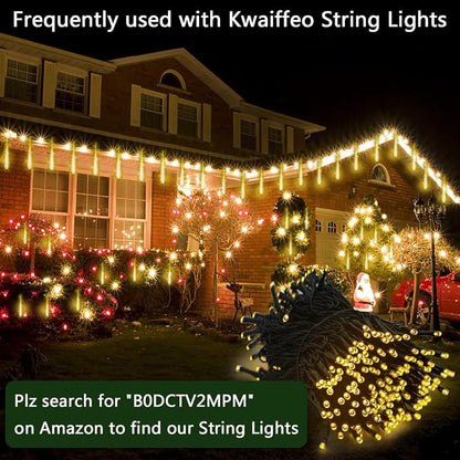 Kwaiffeo Warm White Icicle Lights Outdoor, 40-Tube Meteor Shower Lights for Christmas Thanksgiving New Year Party Yard Wedding Decor, Equivalent to 5 Sets of 8-Tubes