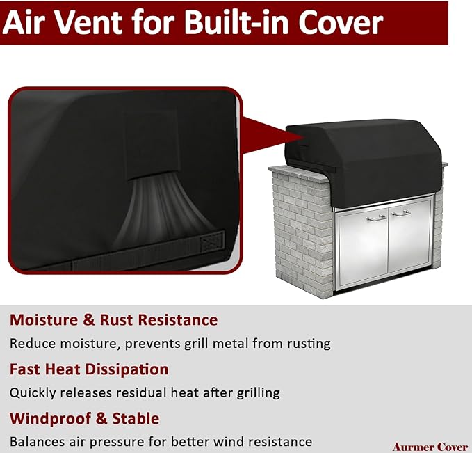 Built-in Grill Cover for Blaze 40 Inch 5-Burner Gas Grill, 600D Premium Built in Barbecue Grill Top Cover with Straps, Outdoor Kitchen Grill Head Cover, 42" x 28"x 24"