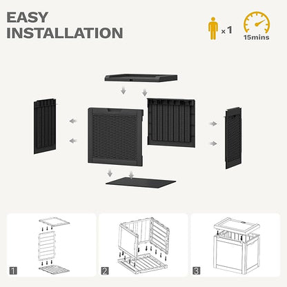 DWVO 32 Gallon Indoor Outdoor Storage Box, Resin Rattan Small Deck Box for Patio Furniture, Cushions, Garden Tools, Sports Equipment,Black
