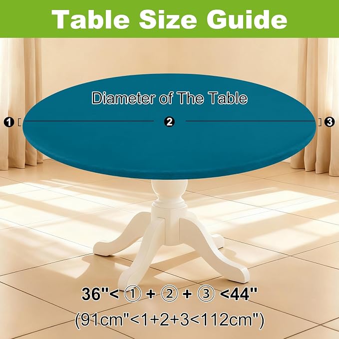 Smiry Round Spandex Tablecloth, Elastic Fitted Washable Tablecloths for 36"-44" Tables, Waterpoof Stretch Picnic Table Cover for Dining, Indoor and Outdoor, Peacock Blue