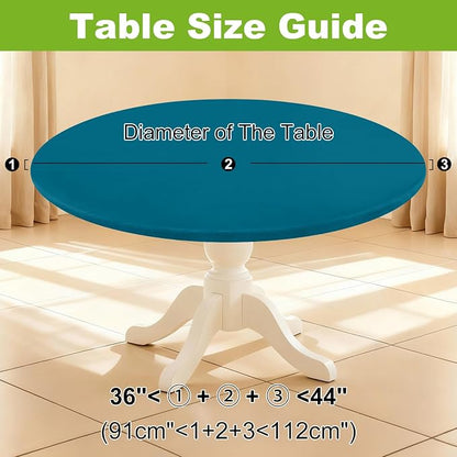 Smiry Round Spandex Tablecloth, Elastic Fitted Washable Tablecloths for 36"-44" Tables, Waterpoof Stretch Picnic Table Cover for Dining, Indoor and Outdoor, Peacock Blue