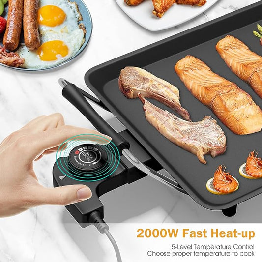 Costzon 35" Electric Griddle, 2000W Nonstick Extra Large Griddle, Long Table Top Grill w/5-Level Temp & Drip Tray, Indoor Outdoor Cooking Plates Teppanyaki Grill for Pancake, BBQ, Camping Gatherings