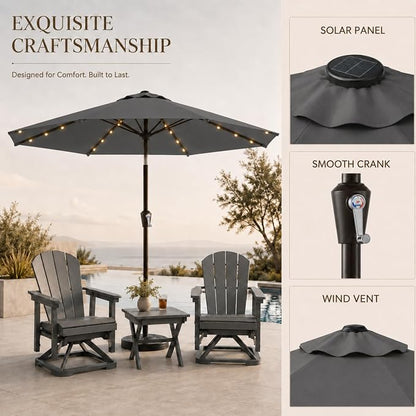 10FT Solar Lighted Patio Umbrella, Outdoor Table Market Umbrellas with Push Button Tilt and Crank, 32 LED Lights, 8 Sturdy Ribs, UV-Resistant for Deck, Garden, Pool