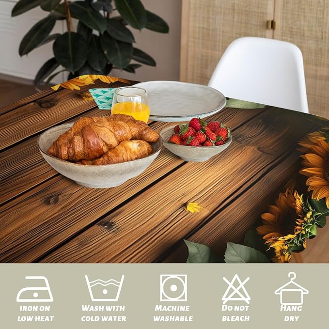 Wood Grain Sunflower Table Cloth Rectangle Tables Retro Rustic Farmhouse Brown Rectangle Table Cloth Kitchen Table Decorations for Home Dinner Party 52" x 70" 4-6 Seats
