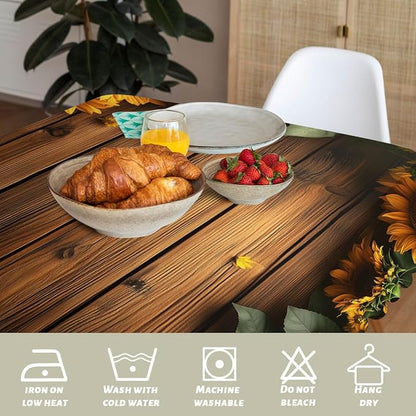 Wood Grain Sunflower Table Cloth Rectangle Tables Retro Rustic Farmhouse Brown Rectangle Table Cloth Kitchen Table Decorations for Home Dinner Party 52" x 70" 4-6 Seats