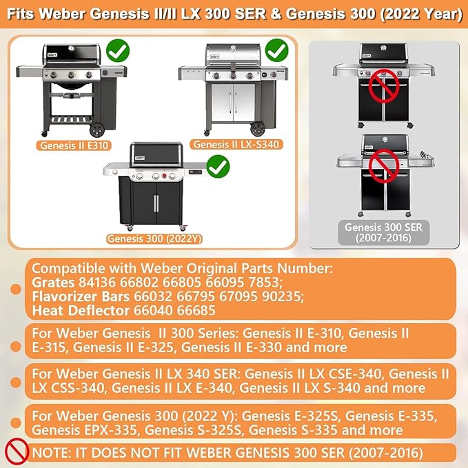 GS4 Genesis II Grill Parts for Weber 3 Burner Genesis 2 GS4 Replacement Genesis II/II LX 300 SER, Genesis 300 (2022 YRS) Accessories for Weber Flavorizer Bars 66032, Grates 66802, Heat Deflector 66040