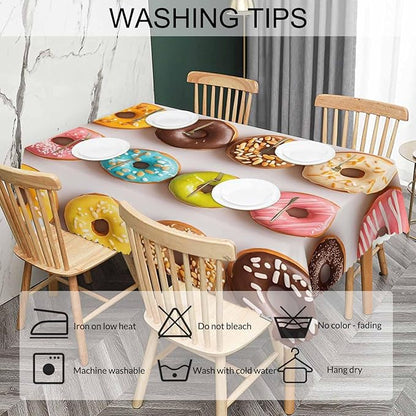 Decorative Rectangle Tablecloth 52"X70" Donuts, Colorful Glazed Donuts Wrinkle Free Table Cover Picnic Table Cloths for Parties Weddings Kitchen Dinner Tablecloth