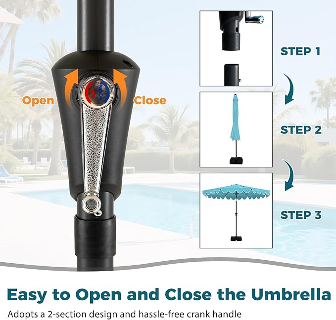 Tangkula 10 FT Patio Umbrella with Base Included, 2-Tiers Outdoor Scalloped Table Umbrella with 2 Sandbags, Tilt Adjustment, Crank, 8 Ribs for Market Backyard Pool Deck Beach Lawn