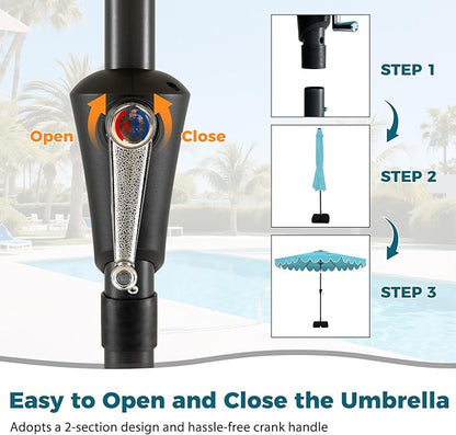 Tangkula 10 FT Patio Umbrella with Base Included, 2-Tiers Outdoor Scalloped Table Umbrella with 2 Sandbags, Tilt Adjustment, Crank, 8 Ribs for Market Backyard Pool Deck Beach Lawn