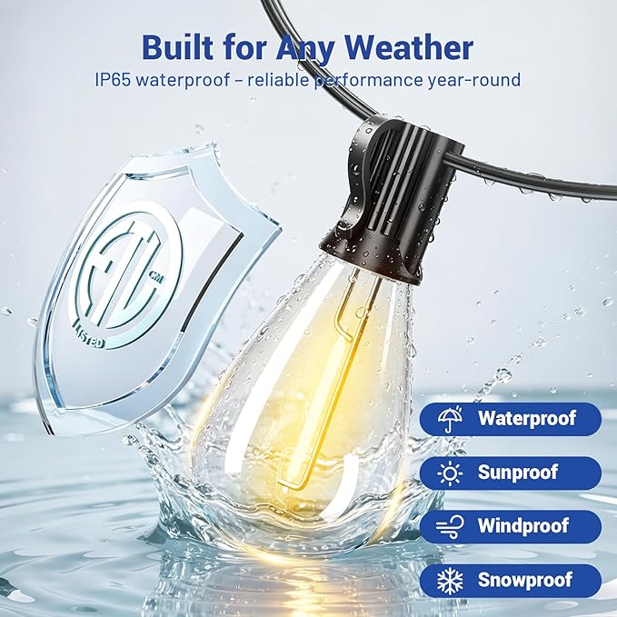 70FT LED Outdoor String Lights with Remote, One Continuous Strand Patio Lights with 24+1 Shatterproof S11 Bulbs, Dimmable 2200K Warm White, Timer & 3 Modes, Low Voltage for Backyard Garden