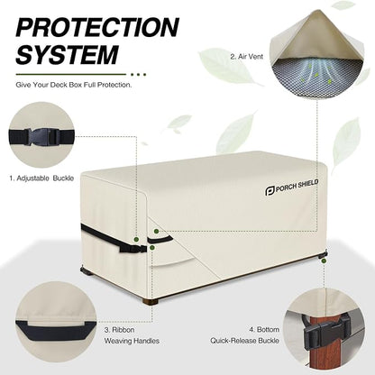 Porch Shield Patio Deck Box Storage Cover - 600D Outdoor Waterproof Cover for 70-80 Gallon Box Tear Resistant Rectangular Fire Pit Table Covers 46 x 24 x 24 inch Beige