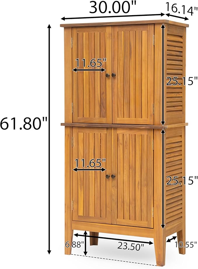 Christopher Knight Home Dessa Outdoor Cabinet, Acacia Wood Storage Cabinet, Garden Stool Shed with 4 Shelves, Tools Organizer with 2 Doors for Backyard Garden Balcony, 61.80" Tall Storage Shed, Teak
