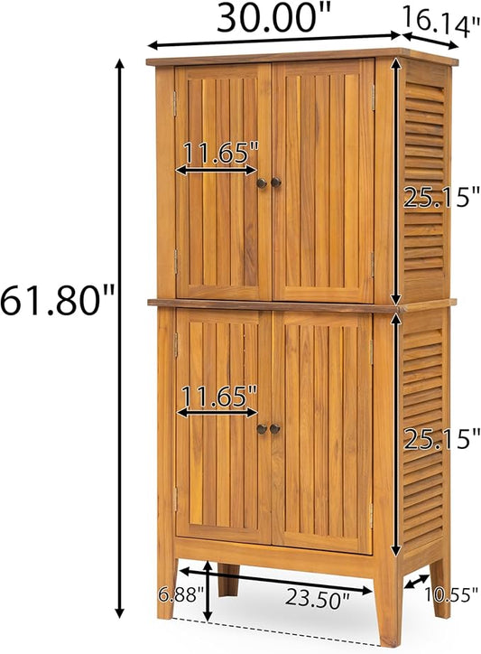 Christopher Knight Home Dessa Outdoor Cabinet, Acacia Wood Storage Cabinet, Garden Stool Shed with 4 Shelves, Tools Organizer with 2 Doors for Backyard Garden Balcony, 61.80" Tall Storage Shed, Teak