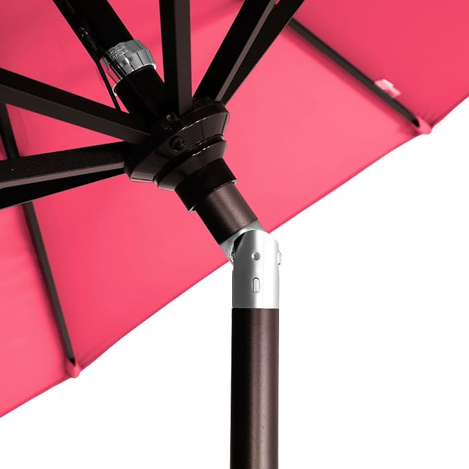 California Umbrella 12-Year-Non-Fading, 9Ft Premium Sunbrella Patio Umbrella, Hand-Crank, Button-Tilt, Bronze Frame, Hot Pink Fabric