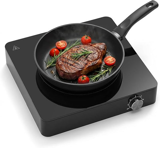 1200W Hot Plate: Portable Electric Burner with Boil-Dry Protection & 6 Heat Settings – Electric Stove Compact Cooktop for RV, Dorm, Office & Small Kitchens, Road-Ready & Safe