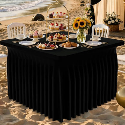 Smiry 2 Pack Spandex Elastic Fitted Table Cloth Skirt for 3FT Table | Stretch Washable Table Cloth, Banquet Table Cover for Wedding, Party, Indoor & Trade Shows, (Black, 36Lx36Wx30H)